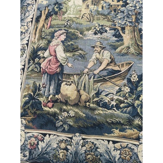 Vintage French Jacquard Tapestry Aubusson Ferryman, 1970s For Sale - Image 11 of 18