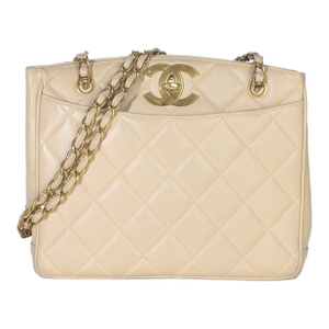 Vintage Beige Quilted Lambskin CC Shoulder Tote