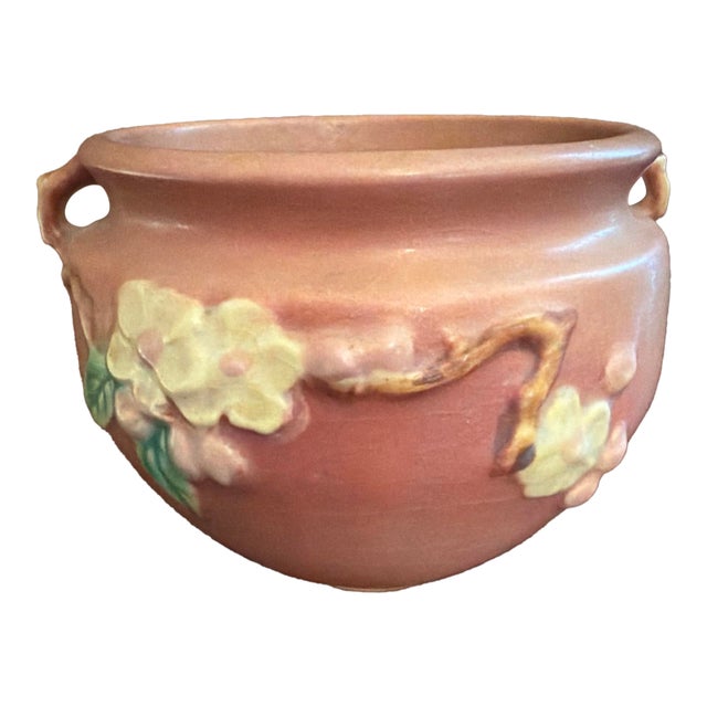 Roseville Art Pottery Apple Blossom Small Jardiniere Vase #300-4 Usa ca.1948 For Sale