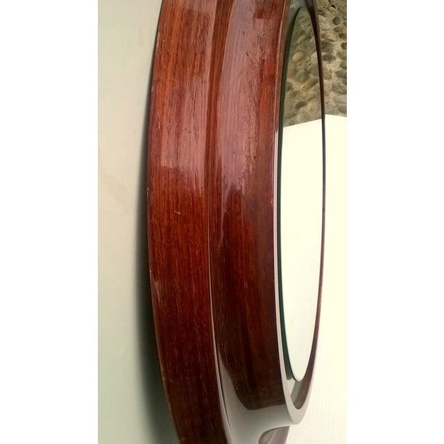 Italian round vintage mirror,in teak wood. Original electrical system, working with neon tube of 60w. Large frame in solid...