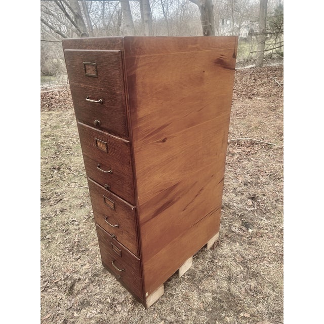 Wood Shaw Walker File Cabinet 4 Drawers Quarter Sawn Tiger Oak Vertical For Sale - Image 7 of 9