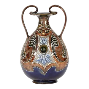 Early 20th Century English Royal Doulton Arts and Crafts Lambeth Stoneware Amphora Vase by Frank a Butler