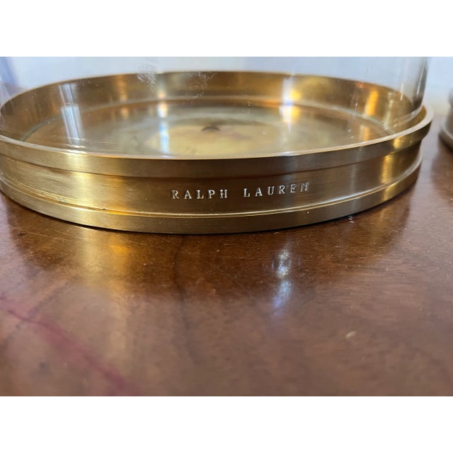 Large Ralph Lauren Brass and Glass Hurricane Pillar Candle Shades - a Pair For Sale - Image 10 of 12