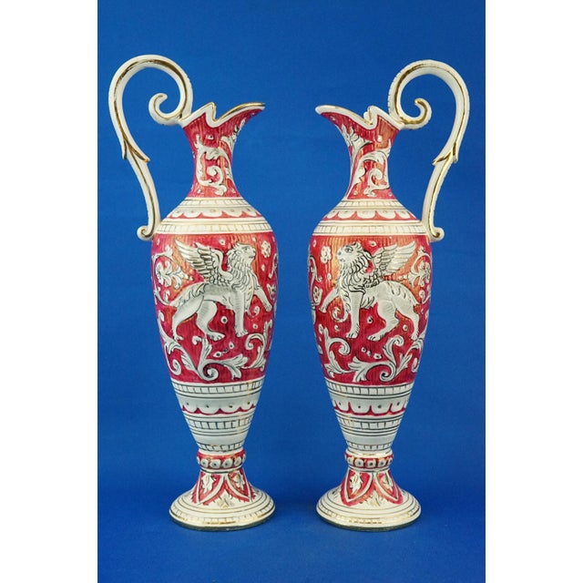 Large Antique Ceramic Amphorae Jugs by Mario Sambuco for Maioliche Deruta, 1890s, Set of 2 For Sale - Image 4 of 18