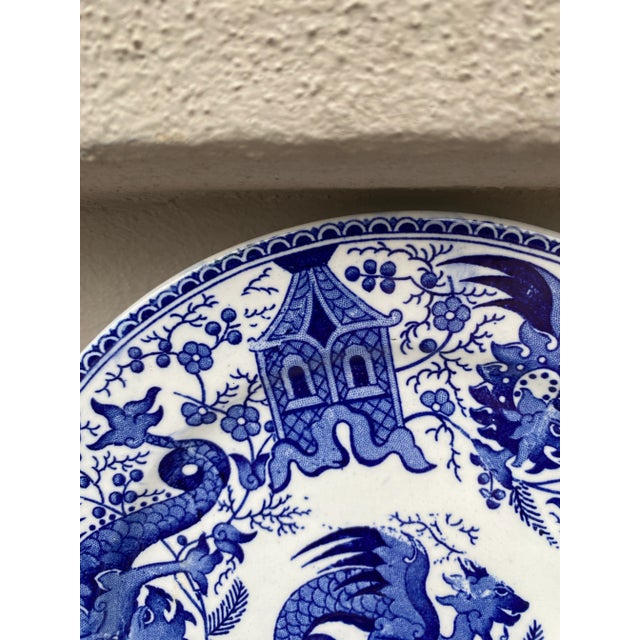 De Sarreguemines 19th Century Blue & White Dessert Plate Dragon Sarreguemines For Sale - Image 4 of 10