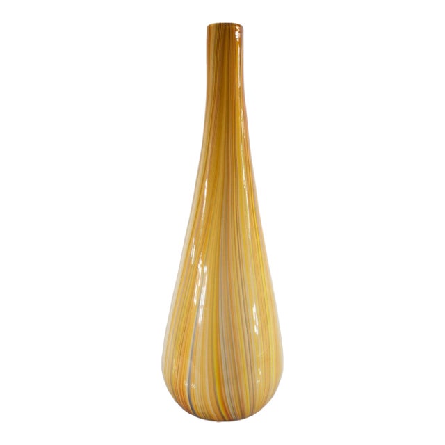 Mid-Century Brightly Colored Orange and Yellow Art Glass Vase For Sale