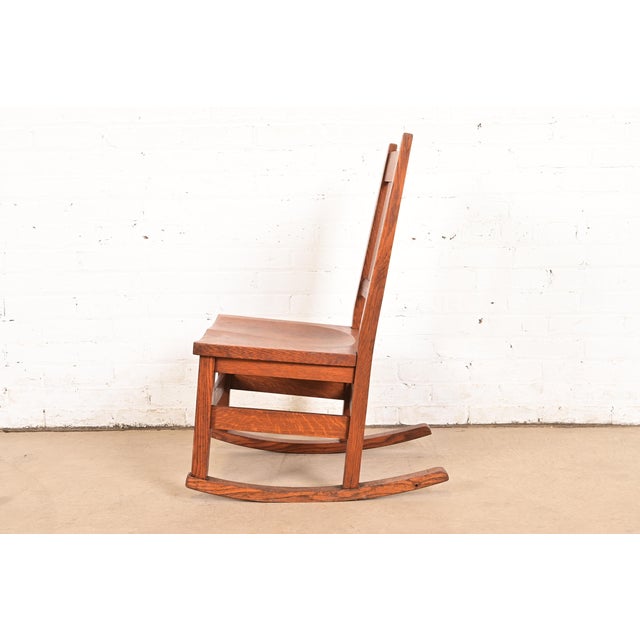 Stickley Brothers Antique Mission Oak Arts & Crafts Sewing Rocking Chair, Circa 1900 For Sale - Image 9 of 12