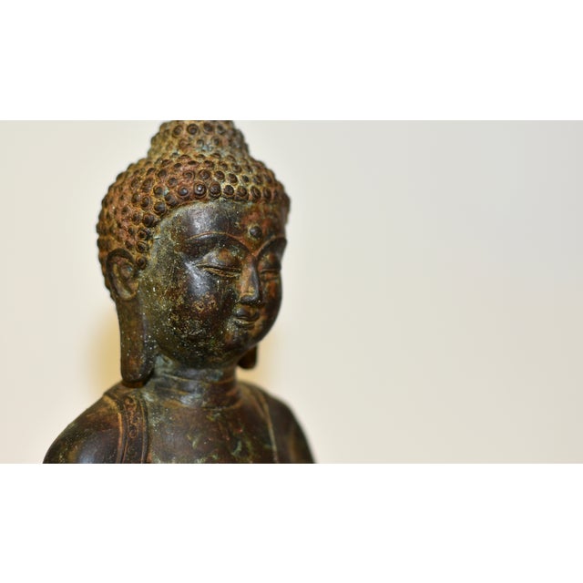 Metal Smiling Young Buddha Statue Bronze Antique For Sale - Image 7 of 13