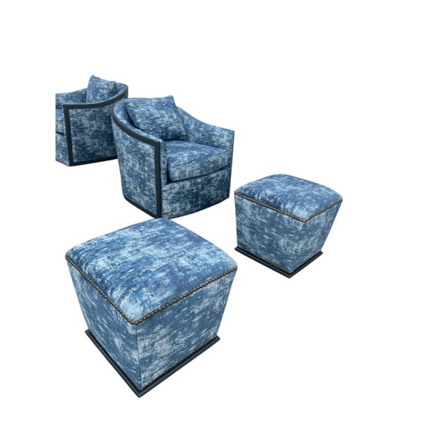 Pair Sam Moore Hooker Furniture Swivel Chairs & Ottomans For Sale - Image 13 of 18