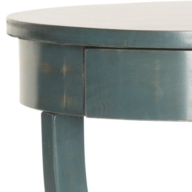Modern Round Pedestal End Table & Drawer in Steel Teal For Sale - Image 3 of 5