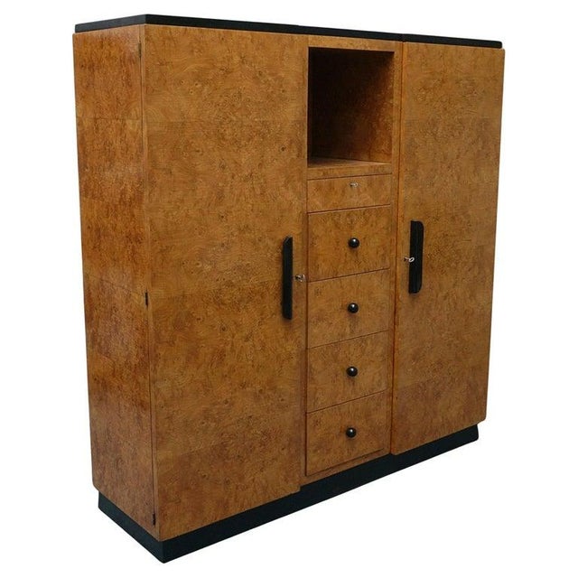 Art Deco Wardrobe or Dressing Cabinet in Burr Elm, 1930s For Sale - Image 15 of 15