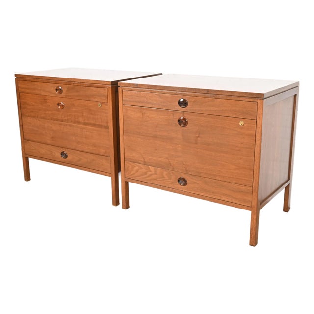 Edward Wormley for Dunbar Mid-Century Modern Walnut and Rosewood Three-Drawer Chests, 1960s For Sale