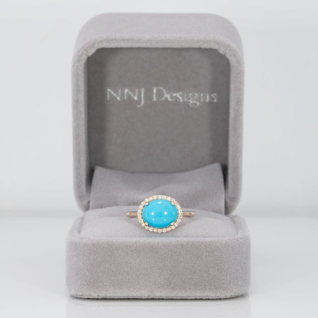 Modern 2.3Ct Sleeping Beauty Turquoise Ring With Natural Diamonds Accents: 14k Gold, Size 6.75 For Sale - Image 3 of 9