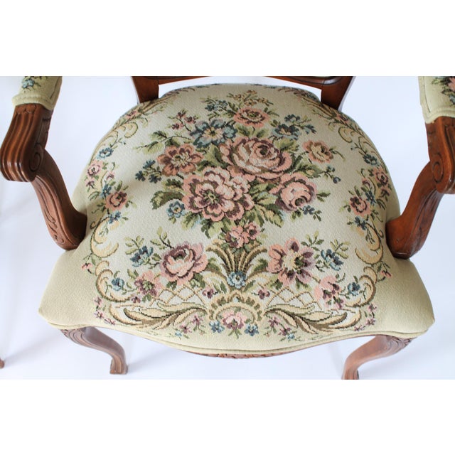 Late 20th Century French Louis XV Style Needlepoint Armchairs For Sale In Milwaukee - Image 6 of 16