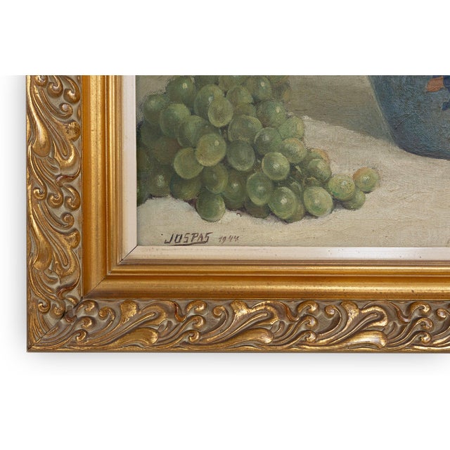 Jos Pas, Still Life with Flowers and Grapes in a Vase, 1944, Oil on Canvas For Sale - Image 9 of 11