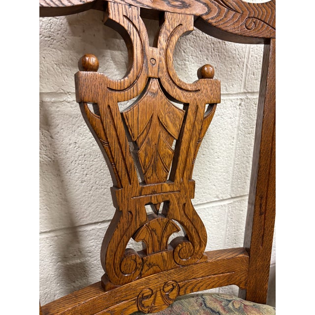 Antique Victorian Oak and Tapestry Dining Chairs - Set of 6 For Sale - Image 10 of 11