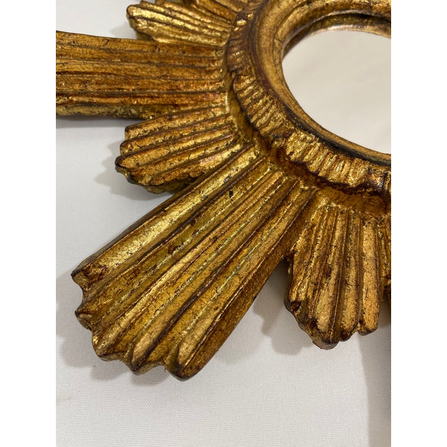 1950s Italian 14.5" Giltwood Sunburst Wall Mirror For Sale - Image 9 of 18