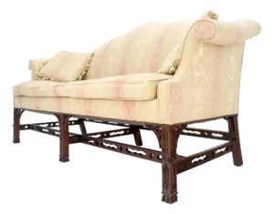 Henredon Camel Back Carved Mahogany Stretcher Base Sofa