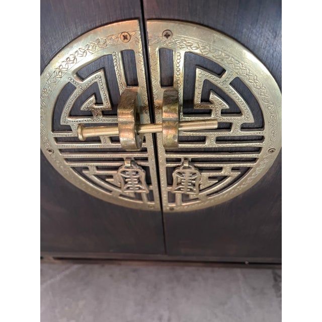 John Kapel Vintage Stunning Cabinet by Kalpe of California in Dark Espresso Brown With Beautiful Solid Brass Asia Accents For Sale - Image 4 of 12