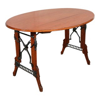 19th Century Campaign Eastlake Iron and Oak Dining Table For Sale