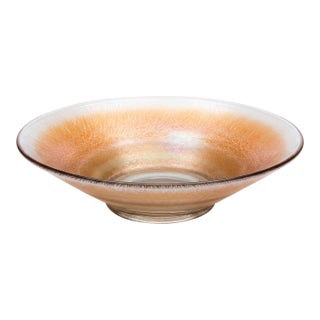 Flared Centerpiece Bowl in Iridescent Orange Crackle Glass For Sale