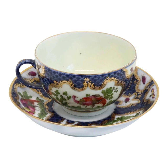 English First Period Worcester Gilt Porcelain Fancy Bird Pattern