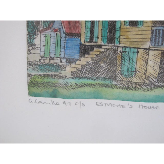 Contemporary G Camille Small Seychelles Watercolor Painting Estache's House La Digue Island For Sale - Image 3 of 7