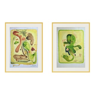 Set of 2 - Collector Gallery Wall, Originals in Gilt Wood Frame For Sale