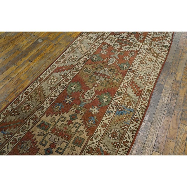 Late 19th Century 1890s Red Rust Rustic Geometric Antique n.w. Persian Serapi Rug 3'2" X 13'10" Handknotted Wool Carpet For Sale - Image 5 of 5