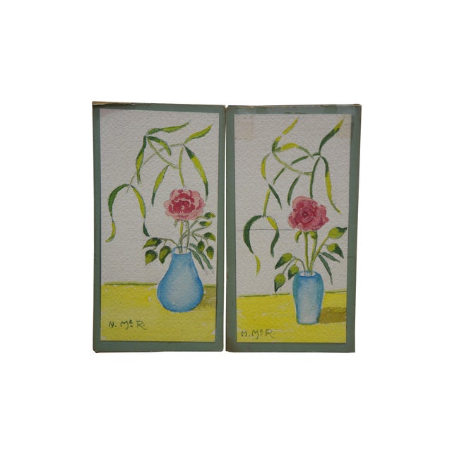 2 Mid Century European Architectural Watercolor Landscape Paintings by Helen J. McRae of New York. Circa mid-20th Century....