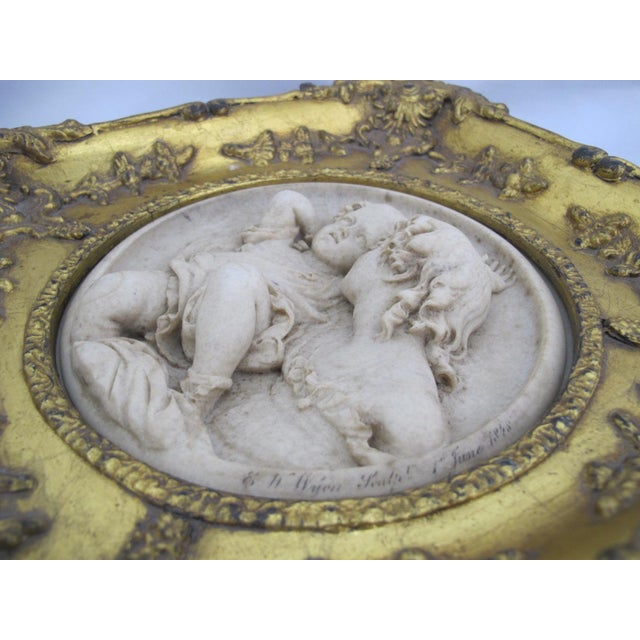 Mid 19th Century Ew Wyon Marble Cherub Plaque in Victorian Gilt Frame Calmady Children For Sale - Image 5 of 12