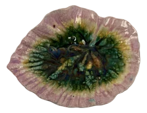 Antique Smith Griffin Hill Etruscan Majolica Art Pottery Leaf Shaped Bowl C-7.