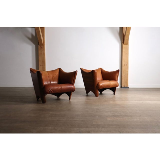 1970s Mid-Century Cognac Leather and Wood Lounge Chairs by Pacific Green, Australia, 1970s, Set of 2 For Sale - Image 5 of 15
