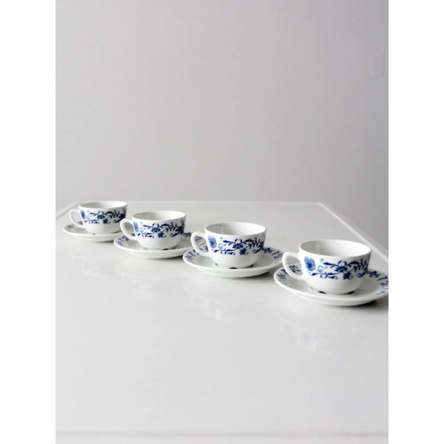 1970s Vintage Porsgrund Varefakta Porcelain Tea Cup & Saucers Sets of 4 For Sale - Image 5 of 11