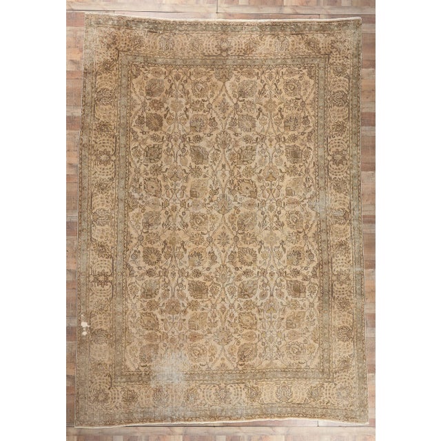 Mid 20th Century Rustic Vintage Persian Tabriz Rug, 11'02 X 15'06 For Sale - Image 9 of 10
