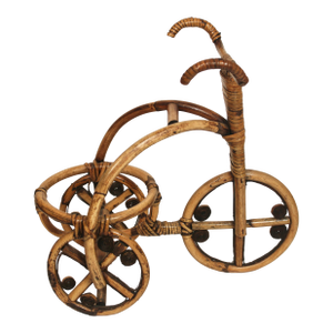 Vintage French Rattan and Bamboo Bicycle Plant Holder