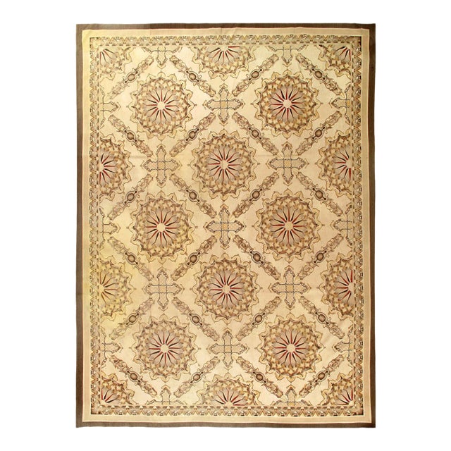 Beige Fine Hand Knotted Abusson Rug 10'3'' X 14' For Sale