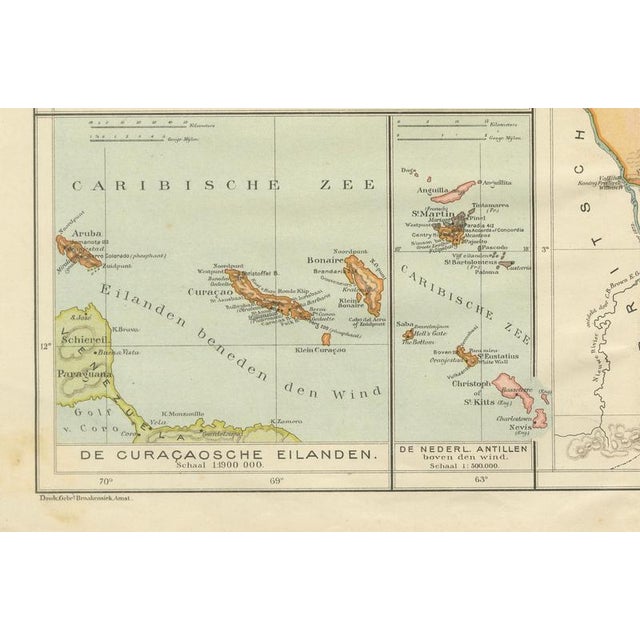 Map of Suriname and the Dutch Antilles Colonial Atlas by W. J. Thieme, 1905 For Sale - Image 5 of 11