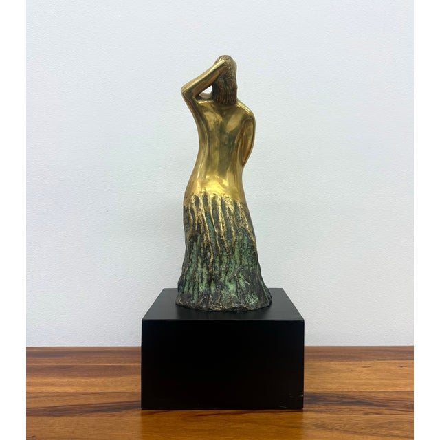 Vintage Brass Sculpture of Women on Plinth For Sale - Image 4 of 7