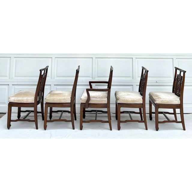 Set of 5 Asian Carved Wood Dining Chairs For Sale - Image 11 of 12