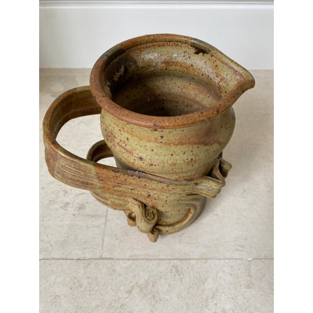 Mid-Century Modern 1970’s Vintage Brutalist Handmade Studio Pottery Handled Vessel For Sale - Image 3 of 11
