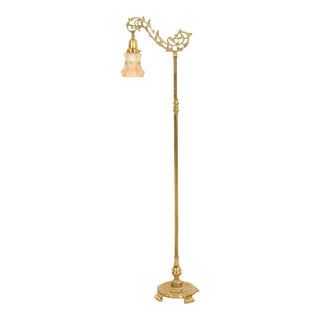 Antique Art Nouveau Brass Bridge Arm Floor Lamp For Sale