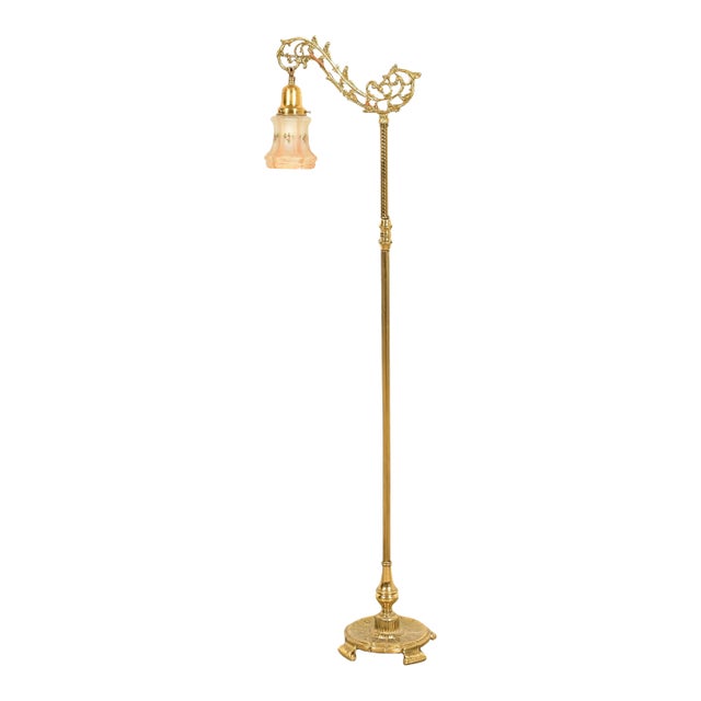 Antique Art Nouveau Brass Bridge Arm Floor Lamp For Sale