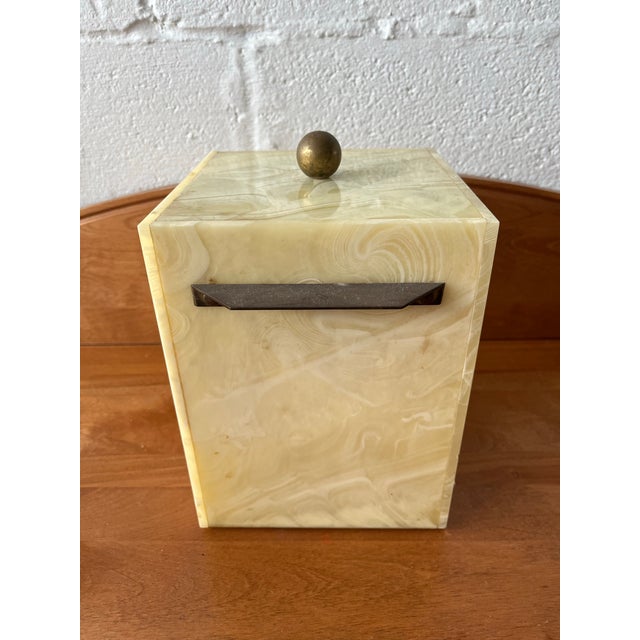 1970s Ice Bucket Faux Onyx Marble Effect and Brass For Sale - Image 9 of 11
