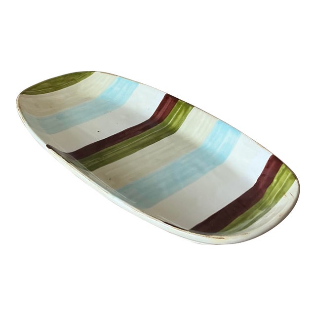 Vintage Boho Italian Vietri Glazed Ceramic Serving Tray For Sale