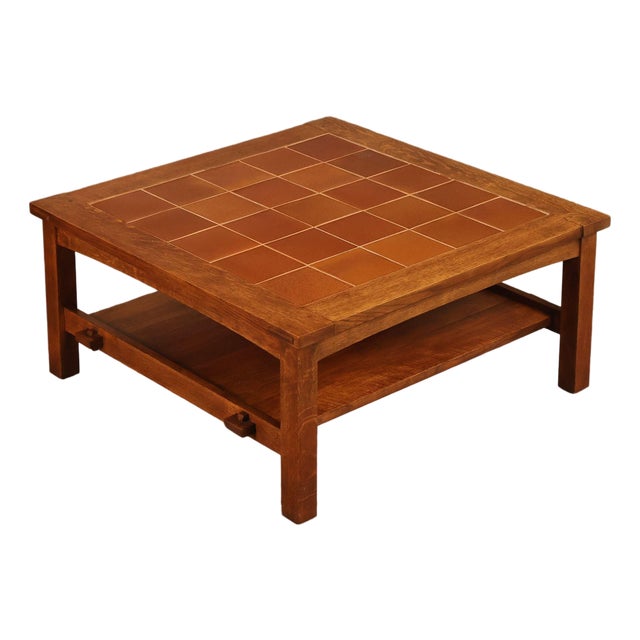 Stickley Mission Collection Oak Tile Top Coffee Table For Sale