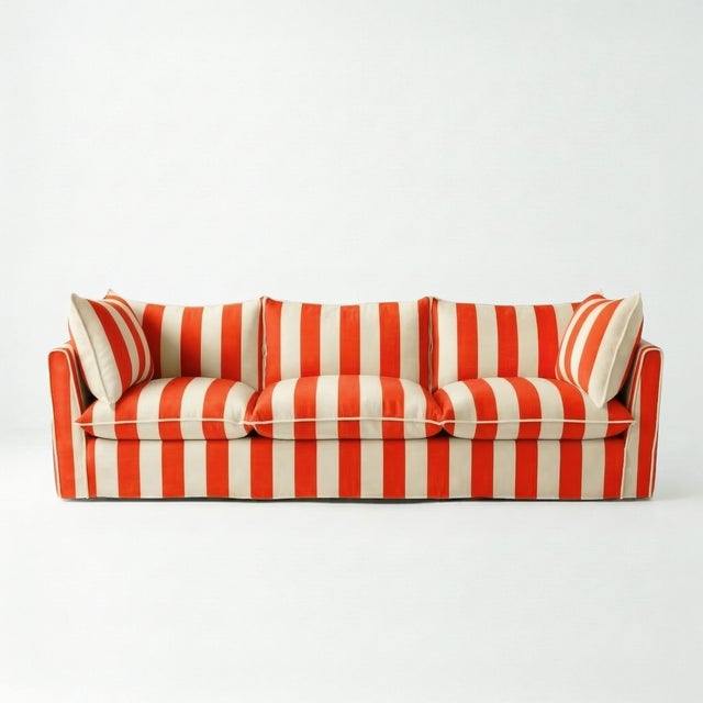 Not Yet Made - Made To Order Sophie Conran Coco 4 Seater Sofa - Petunia Red Stripes with Knife Edge Cushion For Sale - Image 5 of 5