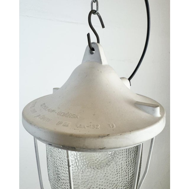 Industrial White Bunker Cage Light from Polam Gdansk, 1970s For Sale - Image 9 of 16
