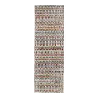 1970s Vintage Turkish Hand-Knotted Wool Cotton Green Runner Rug For Sale