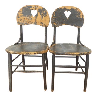 1910s Primitive Black Wooden Rustic Chairs - Set of 2 For Sale